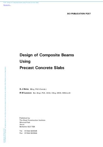 SCI P287: Design of Composite Beams using Precast Concrete Slabs  