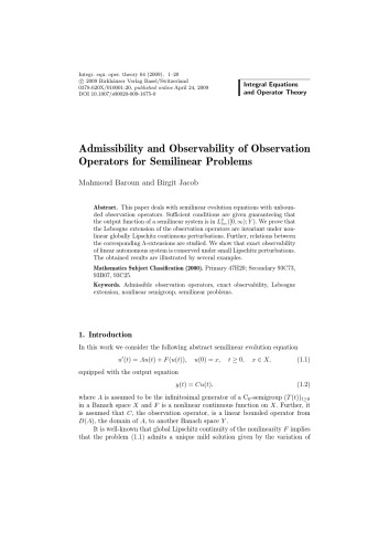 Integral Equations and Operator Theory - Volume 64