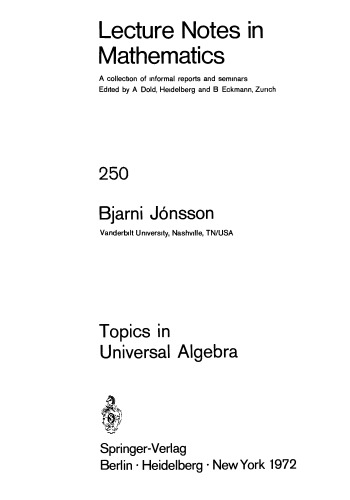 Topics in Universal Algebra