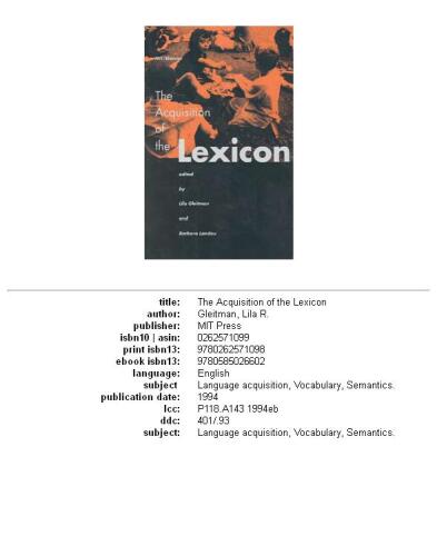 The acquisition of the lexicon  