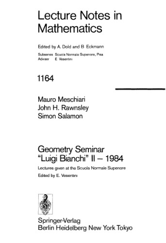 Geometry Seminar Luigi Bianchi II-1984