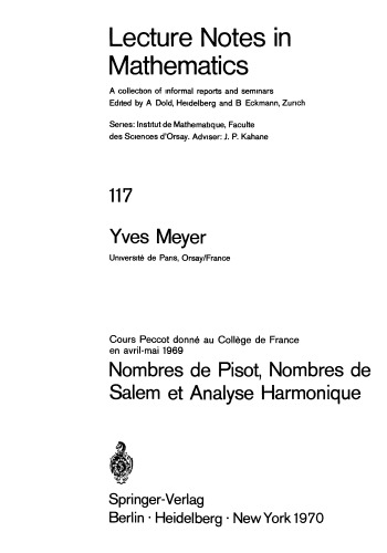 Nombres de Pisot, Nombres de Salem et Analyse Harmonique