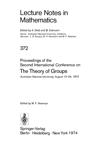 Proceedings of the Second International Conference on The Theory of Groups