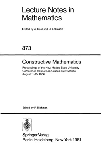 Constructive Mathematics. Proc. conf. New Mexico, 1980