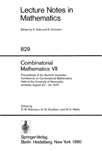 Combinatorial Mathematics VII. Proc. conf. Newcastle, 1979