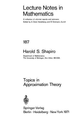 Topics in Approximation Theory