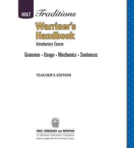 Warriner's Handbook: Introductory Course (Holt Traditions)