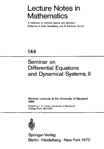 Seminar on Differential Equations and Dynamical Systems II