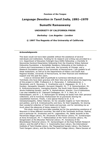 Passions of the Tongue: Language Devotion in Tamil India, 1891-1970 (Studies on the History of Society and Culture)  