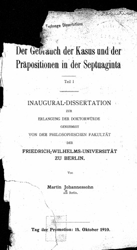 Der Gebrauch der Kasus und der Präpositionen in der Septuaginta  