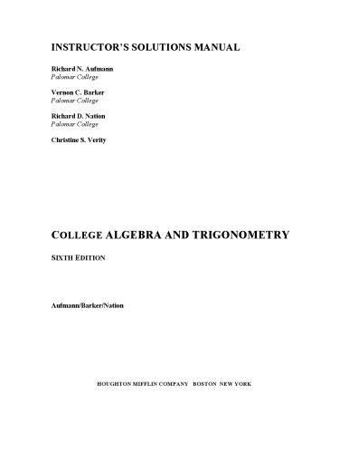 Instructor’s Solutions Manual of College Algebra And Trigonometry