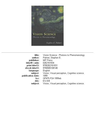 Vision Science: Photons to Phenomenology