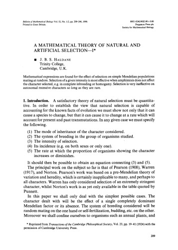 A Mathematical Theory of Natural and Artificial Selection  