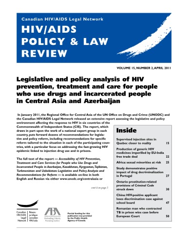 HIV AIDS Policy & Law Review - Vol 15, No. 2, 2011 Apr  