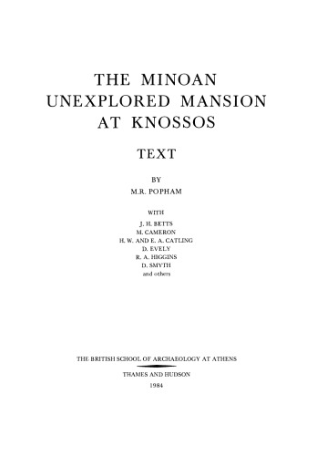 The Minoan Unexplored Mansion at Knossos (Text and Plates) (Supplementary Volume)  