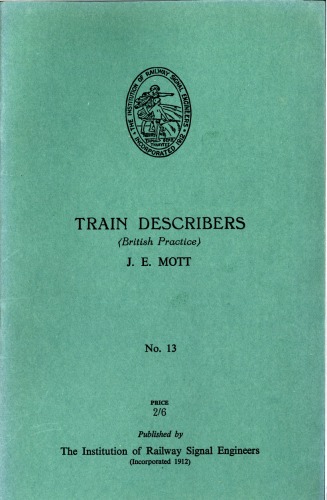 IRSE Green Book No.13 Train Describers (British Practice) 1952  