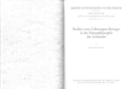 Studien zum Unbewegten Beweger in der Naturphilosophie des Aristoteles  