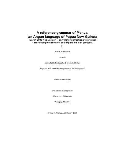 A reference grammar of Menya, an Angan language of Papua New Guinea  