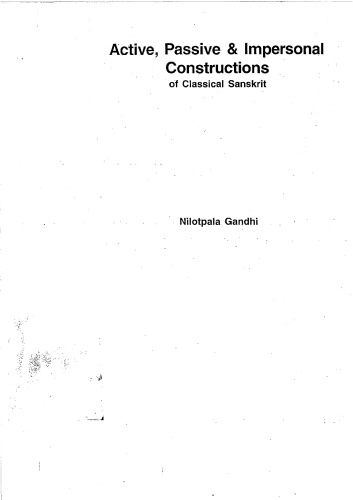 Active, Passive & Impersonal Constructions of Classical Sanskrit