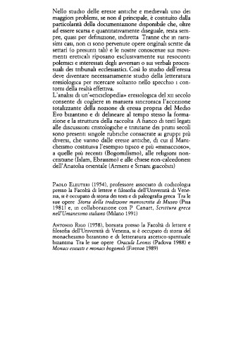 Eretici, dissidenti, musulmani ed ebrei a Bisanzio: una raccolta eresiologica del XII secolo  