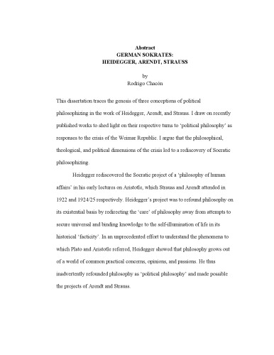 [Dissertation] German Sokrates: Heidegger, Arendt, Strauss