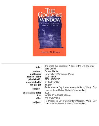 The good-bye window: a year in the life of a day-care center  