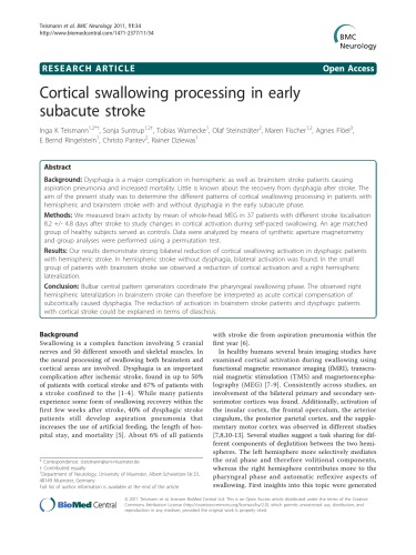 Cortical swallowing processing in early subacute stroke  