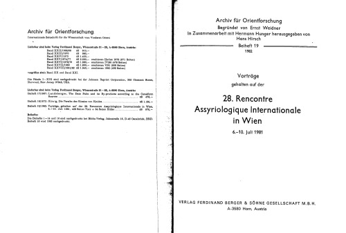 Vorträge gehalten auf der 28. Rencontre assyriologique internationale in Wien, 6.-10. Juli 1981  