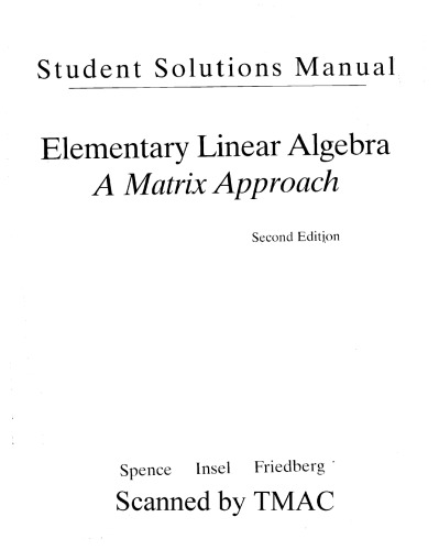 Student Solution Manual for Elementary Linear Algebra  