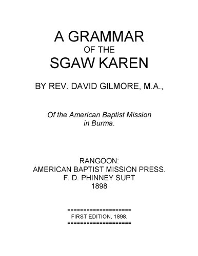 A Grammar of the Sgaw Karen