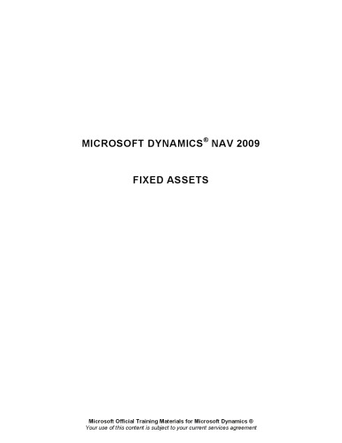 Microsoft Dynamics® NAV 2009 Fixed Assets  