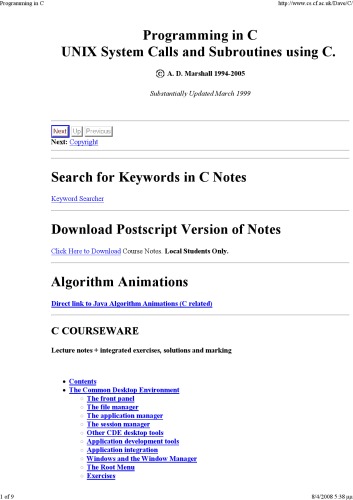 Programming in C UNIX System Calls and Subroutines using C