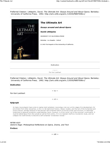 The Ultimate Art: Essays Around and About Opera