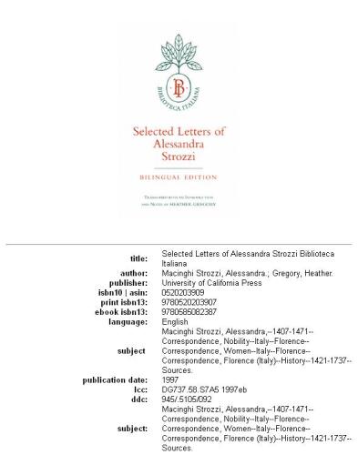 Selected letters of Alessandra Strozzi  