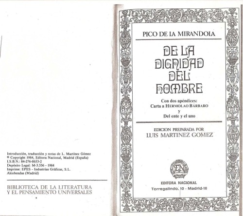 De La Dignidad del Hombre (Biblioteca de la Literatura y el Pensamiento Universales) (Spanish Edition)