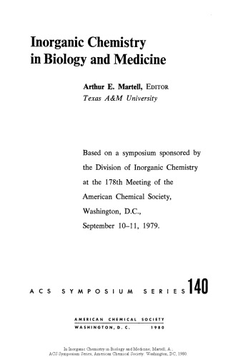 Inorganic Chemistry in Biology and Medicine