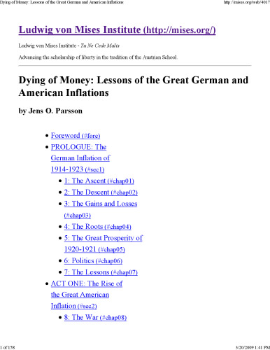 Dying of Money: Lessons of the Great German and American Inflations