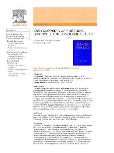 Encyclopedia of Forensic Sciences 3. Volumes