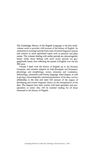 The Cambridge History of the English Language, Volume 1: The Beginnings to 1066