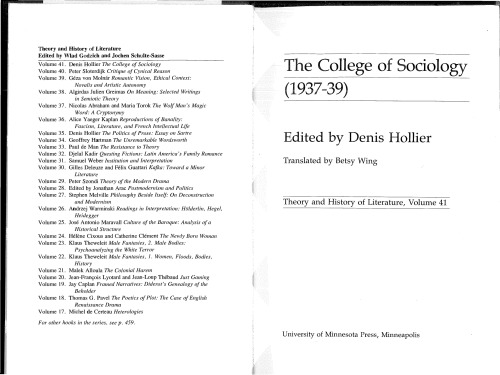 The College of Sociology (Theory and History of Literature)