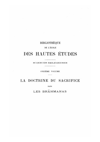 La doctrine du sacrifice dans les Brâhmanas