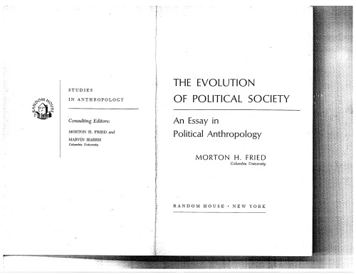 The Evolution of Political Society: An Essay in Political Anthropology