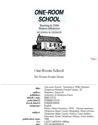 One-room school: teaching in 1930s western Oklahoma