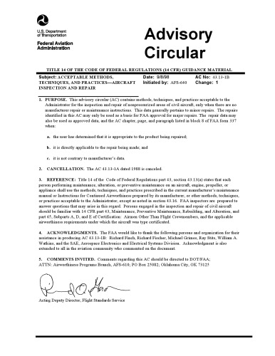 Aircraft Inspection, Repair & Alterations: Acceptable Methods, Techniques, & Practices (FAA Handbooks)