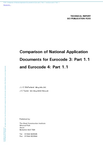 Technical Report: Comparison of National Application Documents for Eurocode 3: Part 1.1 and Eurocode 4: Part 1.1