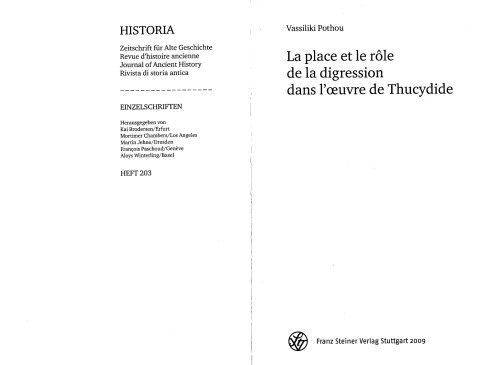 La place et le rôle de la digression dans l'oeuvre de Thucydide