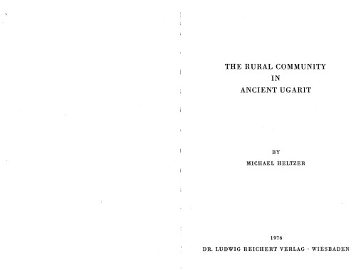 The Rural Community in Ancient Ugarit