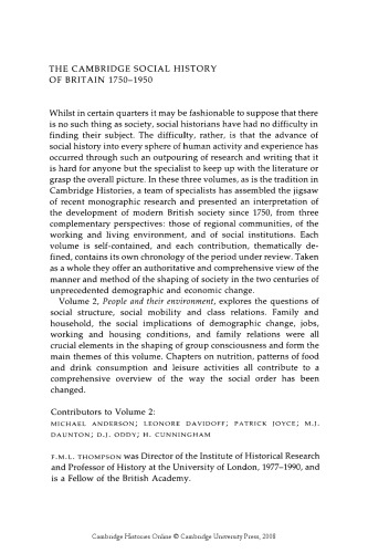 The Cambridge Social History of Britain, 1750-1950, volume 2: People and Their Environment