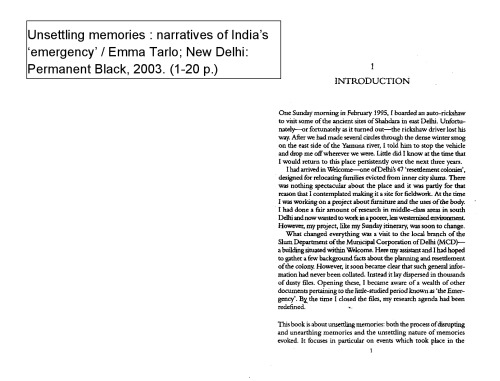 Unsettling memories: narratives of the emergency in Delhi (introduction only)