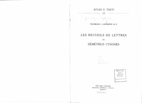 Les recueils de lettres de Demetrius Cydones